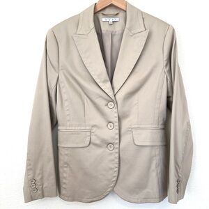 CAbi Khaki Tan Classic Stretch Cotton Blazer Size 8 Preppy Career Office